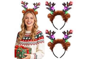 SUNSHINE SMILE 2 Stück Rentier Stirnband mit LED,Weihnachts Haarreif mit LED,Weihnachts Kopfschmuck,Weihnachten Beleuchtete Stirnbänder,Weihnachten Haarband,Weihnachts Haarschmuck für Weihnachten Party Haarschmuck