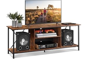 WLIVE Televisión Móvil, Tavolino Porta TV hasta 55" con 2 Estantes Abiertos, Consola TV con Estructura de Acero para Sala de Estar, Dormitorio, Salón, Industrial y Vintage, Marrón Rústico