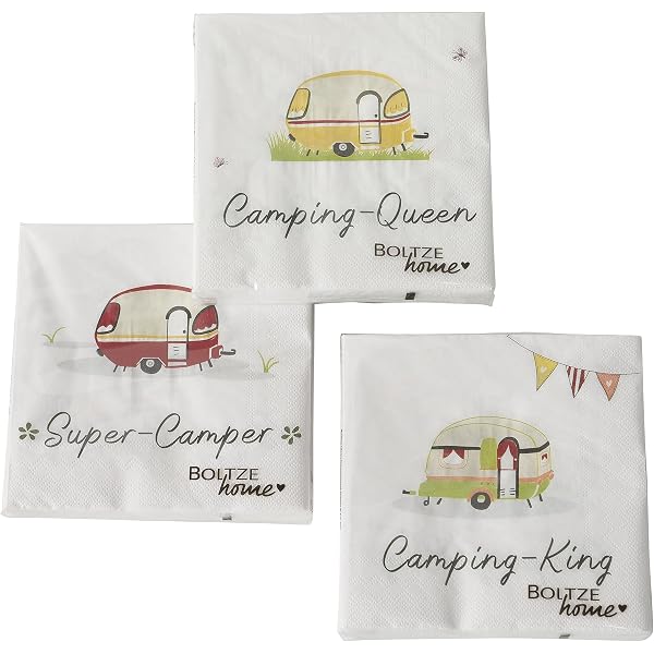 20 Servietten 'CAMPING' Design | 33x33 Cm, 3-lagig | Für Geburtstag, Party & Urlaub | Passend Zu Camping-Deko