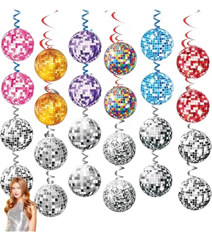 Decorazioni Feste Anni '70 Discoteca, Kit Completo Con 2 Striscioni E 12 Vortici Appendere, Tema Retrò, Cartone Resistente, Facili Da Montare, Per Compleanni, Feste A Tema, Ufficio, Baby Shower