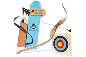 ‎BOWRILLA BOWRILLA® Pfeil und Bogen Kinder Set mit 6 Saugnapf-Pfeilen, Zielscheibe aus Holz und Köcher | Bogenschießen Kinder Spielzeug für Indoor- und Outdoor Spiele ab 4 Jahren | Für Rechts- und Linkshänder