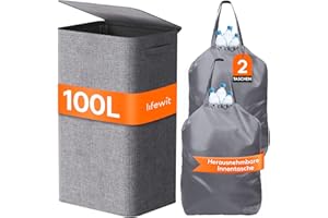 Lifewit 100L Pfandflaschen Sammelbehälter mit Deckel, Groß Pfandflaschen Aufbewahrung, Behälter Leergut & Altglas Aufbewahrung, Flaschensammler Küche Abstellraum Flaschentasche, Grau
