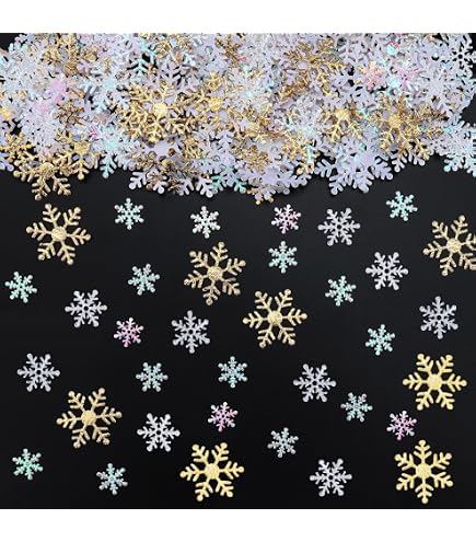 Confettis De Noël Lot De 500 - Motifs Flocons, Père Noël, Rennes, 8 Modèles, Couleurs Rouge, Or, Argent, Vert
