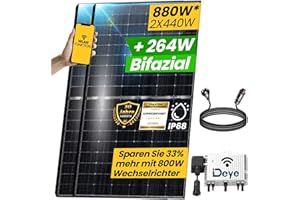 EPP.Solar® 880W Balkonkraftwerk 800W komplett Steckdose - Balkonkraftwerk 800 Watt upgradebarer DEYE Wechselrichter 800W, 2x440W Bifaziale Glas/Glas Solarmodule im Solaranlage Komplettset