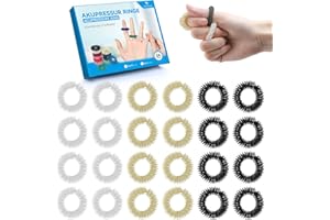 YANGTSUNG Spring Acupressure Rings,24PCS 30mm Spiky Sensory Finger Rings for Anxiety & Stress Relief, Blood Circulation, Versatile Fidget Massager for Adults and Teens 14+ (Gold/Silver/Black)