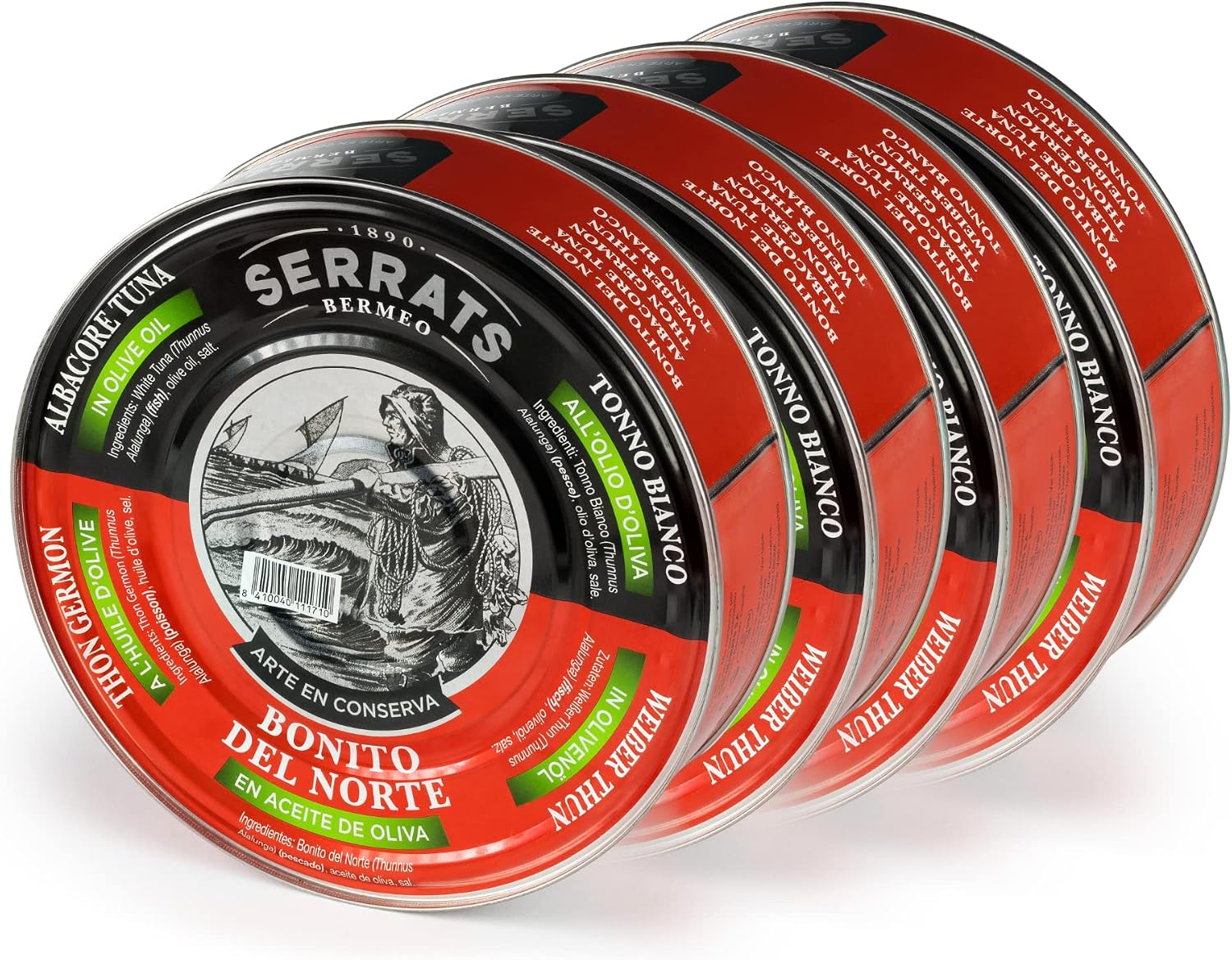CONSERVAS SERRATS - Bonito del Norte del Cantábrico en Aceite de Oliva - 4 Latas x 1800g (Total: 7200g) - Elaboración Artesanal desde 1890 - Sin Gluten - Rico en Omega 3 – Premium