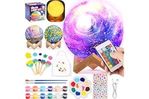 Pourbibi Mondlampe Space Kit Bastelset Kinder ab 6 7 8 9 10 11 12 Jahre, DIY Mondlampe Malset Kreativ Set für Kinder, 3D Lackierung Nachtlicht, Kreatives Halloween Geschenke für Mädchen