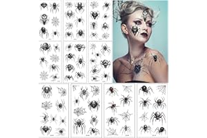 PTBWS 10 Hojas Tatuajes Temporales Arañas, Tatuajes Telarañas Pegatinas, Halloween Araña Tatuajes, Tatuajes Telarañas Pegatinas del Tatuaje de Araña, para Mascarada de Halloween Carnaval Fiesta (B)