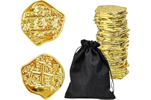 Vunanvu 100 Pezzi Moneta Pirata Monete d'oro Pirata Diametro 3,5 cm Monete di Tesoro Finte Monete Pirata Tesoro Monete Oro Giocattolo per Cacce al Tesoro e Regalo Feste Compleanno