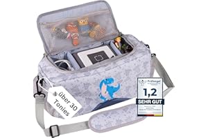 bunnyboo Toniebox Tasche für 30 Hörfiguren - Ideale Tonie Aufbewahrung - Tonie Tasche XXL - Ausreichend Platz für Toniebox, Hörfiguren, Ladekabel und Kopfhörer - Inkl. Schultergürtel… (Dino)