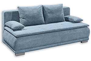 Stella Trading LUIGI Bequemes Schlafsofa mit Bettkasten, Stoffbezug Denim - Klappbares Sofa mit Schlaffunktion und fest vernä