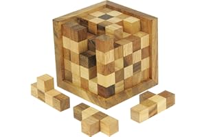 Namesakes® 3D wooden Cube puzzle - fun brain teaser for adults & teens – fun desk game - logic building block geometric jigsaw challenge!