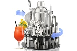 CKductpro Cocktail Set Professionale 41 Pezzi - Bar Kit con Supporto Rotante 360° in Acrilico e Corpo Acciaio Inox - Completo per Bartender e Appassionati di Cocktail