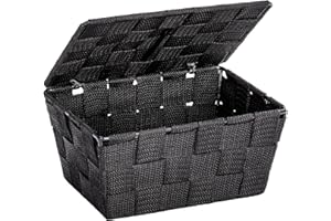 WENKO Panier rangement salle de bain avec couvercle Adria Noir, 19 x 10 x 14 cm