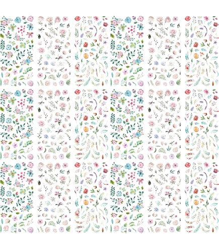 Prasacco 370 Stuks/18 Vellen Bloemenstickers, Waterdichte PET Zelfklevende Vintage Stickers Voor Scrapbooking, Journaling & Knutselen (roos + Madeliefje + Lavendel)