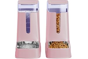 HIPIDOG Juego de dispensador de Comida para Gatos y dispensador de Agua para Gatos con Cuencos de Acero Inoxidable, comedero por Gravedad para Perros pequeños, medianos y Grandes, Mascotas
