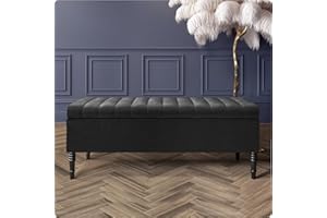AZ INTERIORS ROYAL FURNITURE Safar Striped Ottoman Storage Bench, End of Bed Bench with Legs, Entryway Bench with Storage, Shoe Storage Ottoman Box, Rectangle Storage Footstool (Black Velvet, 3ft (90x40x50)CM)