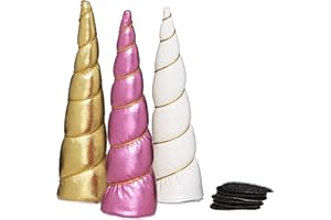 Panduro Hobby Horse Unicorn Horn for Hobbyhorses and Plush Toys - Pack of 3, Pink, White and Gold