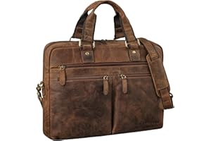 STILORD 'Eugen' Maletín Cuero Bolsa de Oficina DIN A4 portátil Bolsa de Negocios maletín de Cuero Genuino Bolso de Hombro, Color:Sepia - marrón