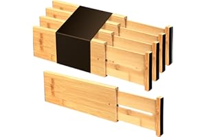 Utoplike Divisore per cassetti in bambù alto 10,2 cm, organizer per cassetti per vestiti, separatore espandibile per cassetti (4 pezzi)