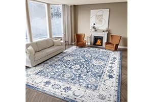 IKALIFE Alfombra Lavable Salon Vintage - Alfombra Pelo Corto Alfombra Sala Alfombras de Salon Antideslizante Grande para Habitacion Comedor Dormitorio 160x230 cm Azul