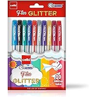 Cello Geltech Fun Glitter Gel Pen (Pack of 10 pens in Multicolour ink) | Glitter gel pens for art lovers & kids…