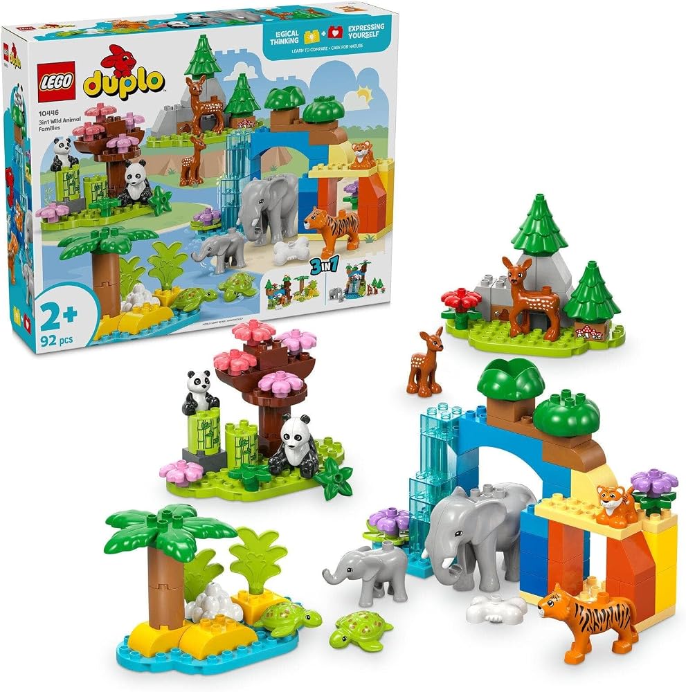 LEGO DUPLO Kasabası 3’ü 1 Arada Vahşi Hayvan Aileleri 10446 | 2 Yaş ve Üzeri Çocuklar için 10 Hayvan Figürü İçeren Eğitici ve Yaratıcı Oyuncak Yapım Seti, Hediye Fikri (92 Parça)
