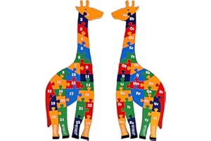 Toys of Wood Oxford Holzpuzzle Giraffe - Alphabet und Zahlen Puzzle - 41 cm groß - Holzspielzeug zum Lernen von Buchstaben und Zahlen - Lernspielzeug für 3-Jährige