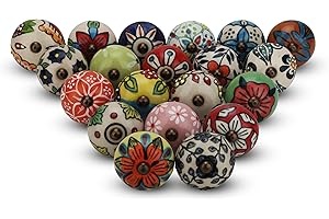 FURNISHFUL FINESSE Multicolore Boutons de Porte D'armoire Boutons de Tiroir en Céramique Ancien Boutons de Commode Pour Tiroir Cuisine et Meubles Placard et Poignées en Laiton - Lot de 20