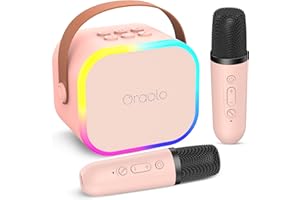 ORAOLO Karaoke 2 Micrófonos inalambricos para Niños, Mini Karaoke Infantil Micrófonos Inalámbricos Altavoz Bluetooth Portátil con Efectos de Cambio de Voz y Luces LED, Juguetes Regalos para Niñas y Niños