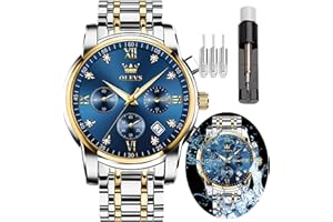 OLEVS Montre pour homme à grand cadran - Style décontracté - En acier inoxydable avec diamants - Analogique - Quartz - Étanche - Date