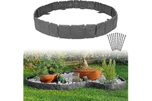 MSISILY Stone Effect Lawn Edging Border|Garden Edging Borders|Lawn Edging Tools|Garden Edging Border Plastic|Flower Bed Edging with Lawn Hedge 20 Pieces +20 Strong Fixing Nails 16Ft (Grey-20Psc)