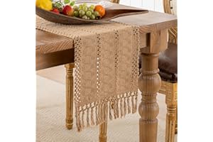 Serento Camino de Mesa Bohemio Estilo Rústico con Borlas Algodón y Lino Tejido Calado Estilo Campesino 180cm Camino Mesa Marrón para Decoración de Comedor Cocina y Postres
