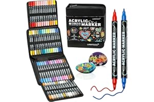Lamitocs 60 Colori Acrilici Pennarelli, Pennarelli Acrilici Doppia Punta, Acrylic Marker, Pennarelli Acrilici per Dipingere Sassi, Colorazione, Legno, Vetro, Tessuti, Pittura