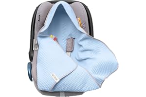 MIKOS Coperta in tessuto a nido d'ape, per l'estate, 100% cotone, per seggiolino auto, coperta per passeggini, ad esempio Maxi Cosi rosa, beige, cintura a 3 punti (38) (Azzurro)