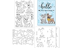 GLOBLELAND 4Pcs Layered Comic Dog Silicone Clear Stamps Metal Animal Cutting Die Cuts PET Paint Craft Stencils Template for Card Making and DIY Embossing Scrapbooking Craft Decor