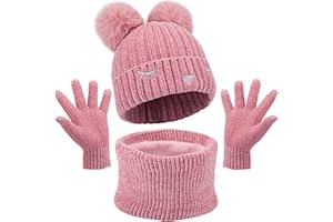 Maylisacc Set Berretto e Guanti Bambina dai 2 ai 5 Anni Invernale, Cappello e Guanti Lavorato a Maglia Ragazzo con Fodera in Pile a Doppio Strato