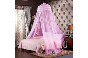Qucover Girls Bed Canopy Polyester Princess Mosquito Net Pink Dome Mesh Canopy Mosquito Curtains for Kids Decorative Pink Bedroom Accessories,Height 240cm