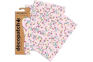 Decopatch C747O - 1 busta da 3 fogli di carta stampata 30x40 cm, Fiori su sfondo rosa