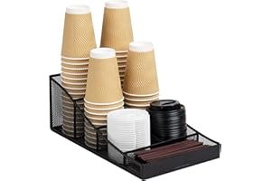 Mind Reader COMP7MESH-BLK 7-Compartment Coffee Cup and Condiment Countertop Organizer, Metal Mesh, 8.5" L x 14.5" W x 5.25" H, Black