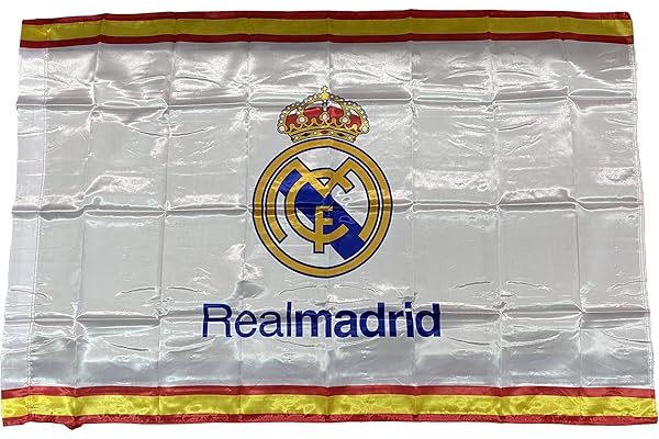Drapeau Real Madrid avec franges de l'Espagne - Produit sus Licence - Mesure 150 x 90 cm.- 100% Polyester