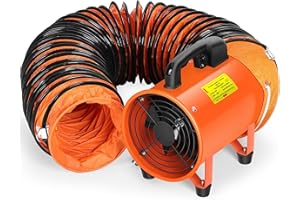 Rengue Utility Blower/Exhaust Hose Fan, 3900 r/min Explosion Proof Fan 8 Inches High Velocity Ventilation Extraction and Ventilation Fan with Duct Hose