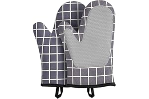 HONGTELLOR Oven Gloves,Heat Resistant Silicone Oven Gloves Non-Slip Kitchen Oven Mitts for Grilling,Cooking,Baking,Kitchen,Microwave,Pizza (square grey)