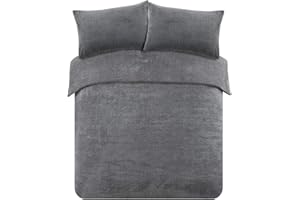 Brentfords Grey Teddy Fleece Single Duvet Set, Grey Single Bed Duvet Cover Set with Pillowcases Thermal Bedding Single Duvet Cover Ultra Soft Warm Fluffy