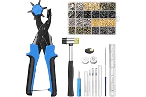 Kamtop Hole Punch Plier Set, Revolving Punch Hole Plier Tool with 240 Pcs Leather Double Cap Rivets and 120 Pcs Leather Snap Fasteners, Leather Belt Hole Puncher for Watch Bands, DIY, Craft Projects