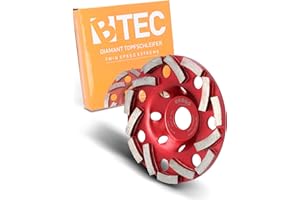 BTEC Twin Speed Extreme Diamant Schleiftopf für Beton, Naturstein, Fliesenkleber, Granit & Mauerwerk, Topfschleifer Ø125mm + Bohrung 22,23mm, Diamantscheibe 125mm doppelreihig mit Spezial-Anordnung
