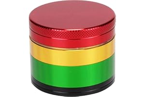 Evergreen Labs Grinder Metall Crusher Kräutermühle Crinder aus 100% Aluminium, Durchmesser Größe 50mm 4 Teilig, Farbe Rasta mit Scraper für getrocknete Kräuter, Spice, Gewürze