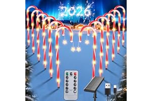 Qoosea Decoration Noël Canne Lumière Solaire Extérieur, 12 Pack 8 Modes Cannes à Sucre Lumineuse de Noël avec Télécommande, IP65 Étanche Lampe Solaire Exterieur Décor pour Jardin Chemin Cour