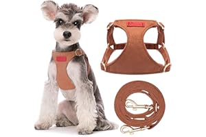 Puppytie Pettorina Cane Taglia Media con Guinzaglio per Cani - Morbida, Leggera, Regolabile, Senza Soffocamento, Antifuga, per Animali Domestici - Gilet per Cani - Marrone, M, 7.5-14 kg