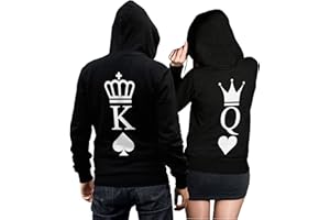 CVLR King Queen Pullover Pärchen Set - Zwei Hoodies für Paare - Couple-Pullover - Geschenk-Idee - Herz/Pik Schwarz